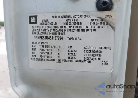 2006 GMC Yukon Denali из США, поврежденный, VIN 1GKEK63U46J127794